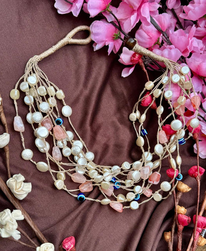 Freshwater Pearl Natural Pink Opal Evil Eye Designer Necklace