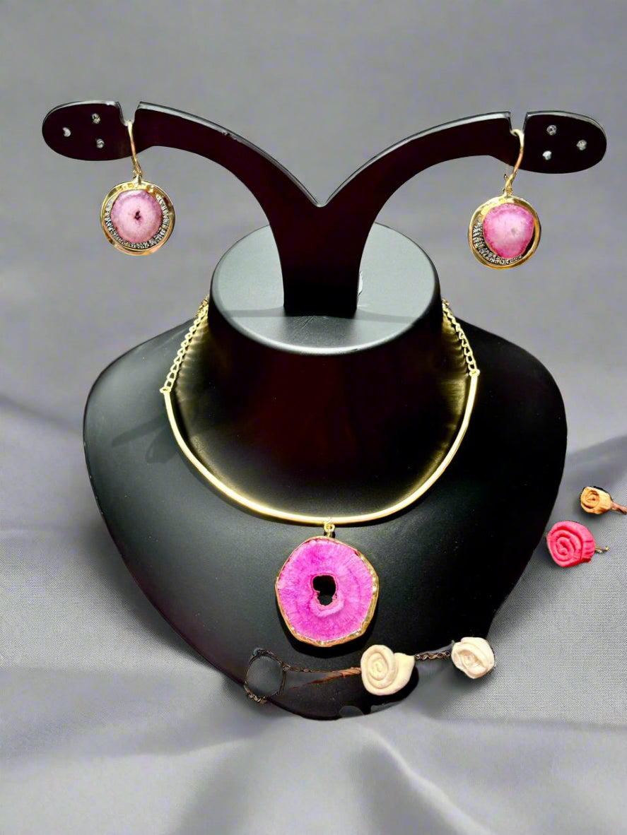 Natural Cosmos Purpurite Stone Pendent Necklace Set