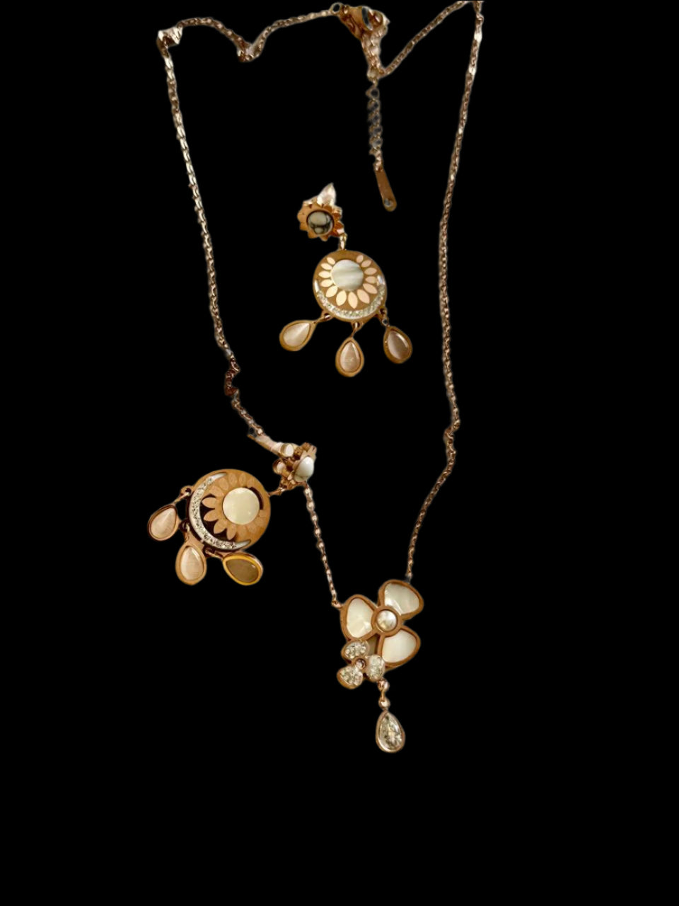 Anti-Tarnish MOP Flower AD Drop Chain Pendant Set