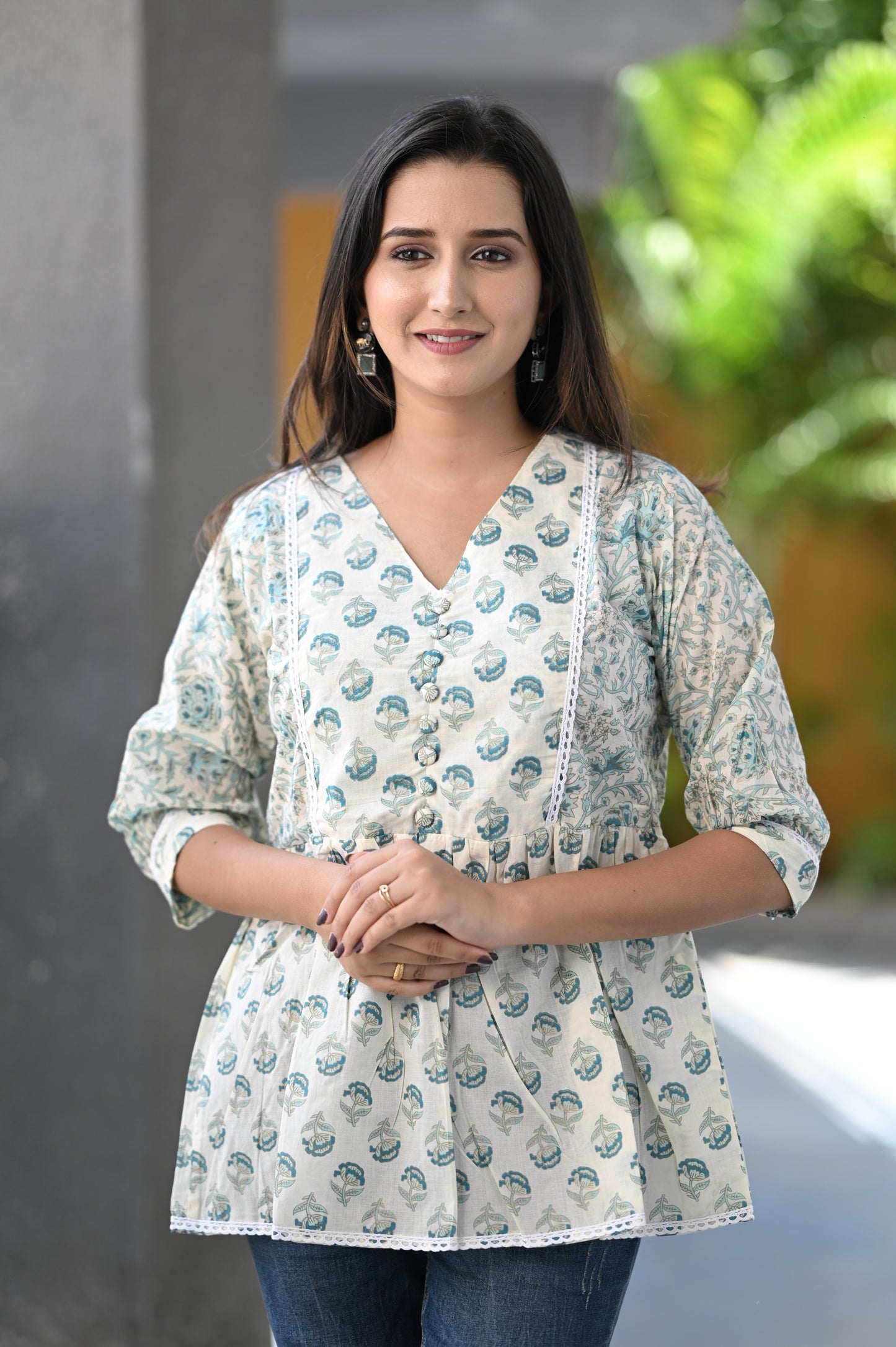 Floral Printed Tie-Up Detail Premium Cotton Tunic