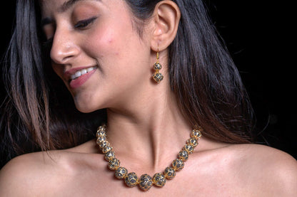 Antique Gold Plated Grey Stone Beaded Statement Necklace Set