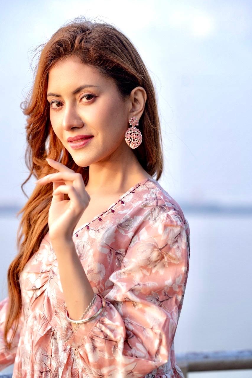Stunning Gold Plated White & Pink AD Studded Earrings