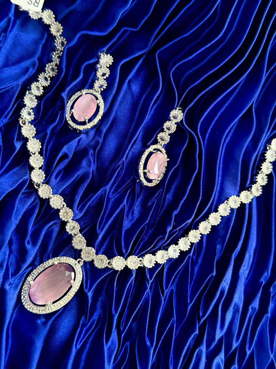 American Diamond Stunning Pink Quartz Necklace Set
