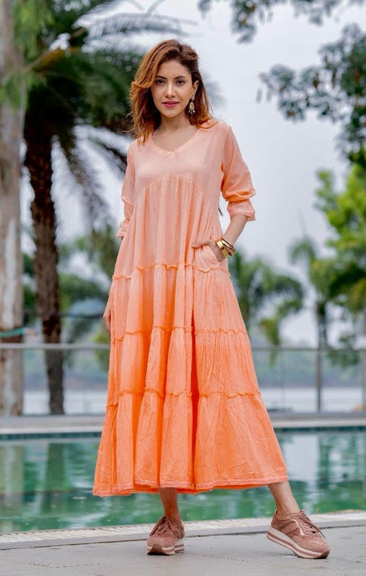 Peach Ombre Premium Cotton Dress
