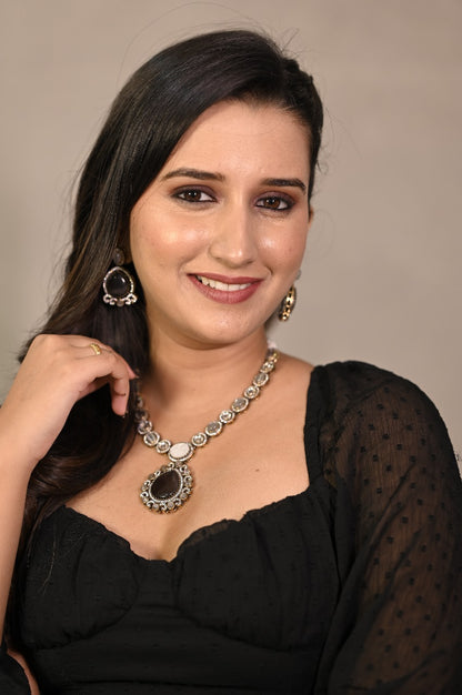 Oxidized Silver Antique Moissanite Polki Necklace Set